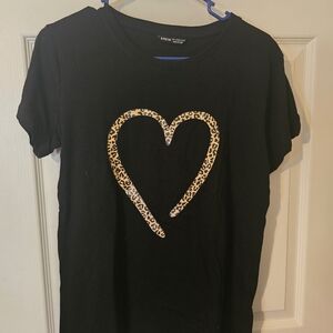 SHEIN Black Tee with Leopard Heart Accent